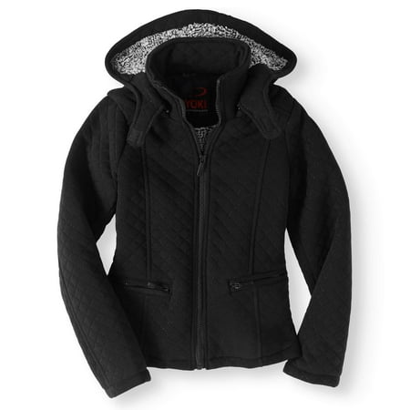 - Girls' Fleece Zip Up Hooded Jacket With Quilting