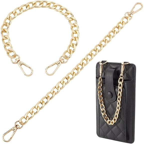 PH 2pcs 12 Inch Golden Purse Chain Purse Strap Flat 0.5 inch Wide Wallet Chain Handbag Replacement Strap with Buckles Gold Chain for Purse Handbags Clutches Crossbody Bags Pants Gold
