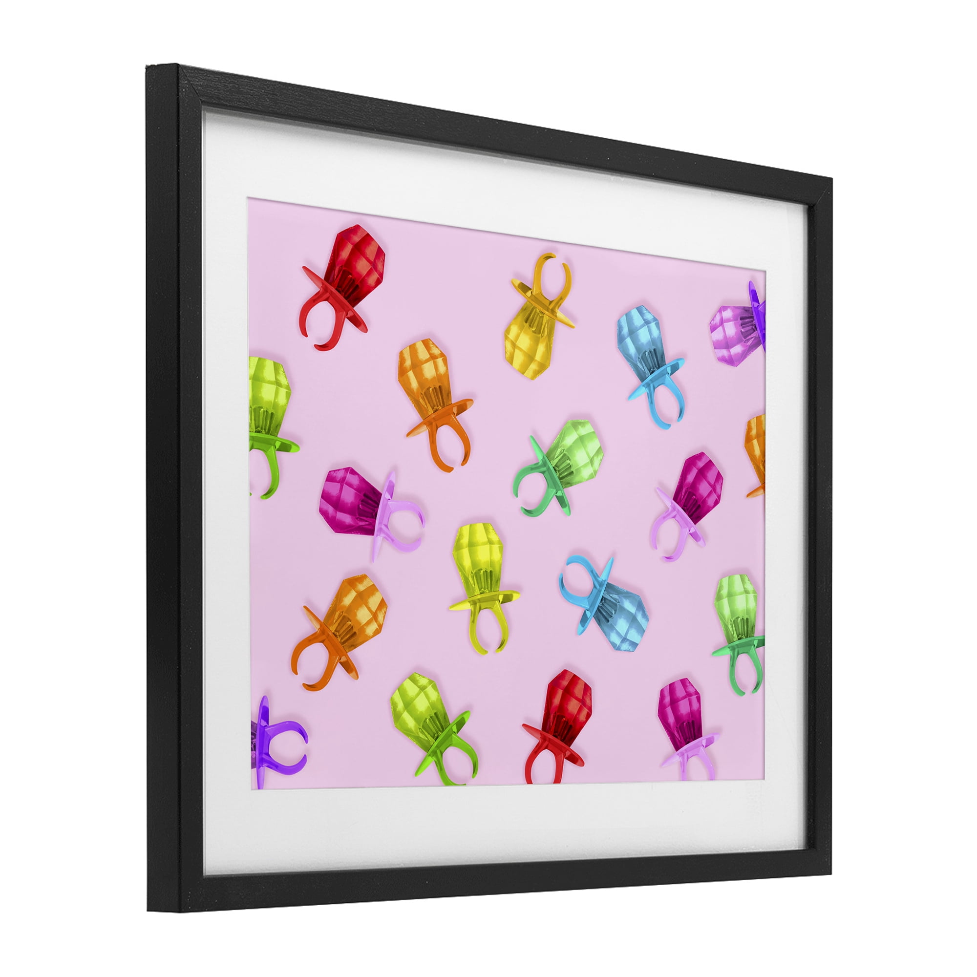 Stupell Industries Candy Gem Ring Party Pattern Black Framed Print Under Glass, design by LISH Creative