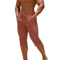 thumbnail image 2 of Havenre Mens Elastic Waist Drawstring Linen Capris with Pockets Trendy Buton Side Slit Summer Knee Length Jogger Shorts Basic Athletic Workout Sweat Short Pants with Pockets Brown XXXL, 2 of 10