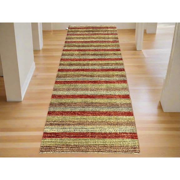 Striped Design Modern Gabbeh 4X10 Handmade Wool Rug # 9265