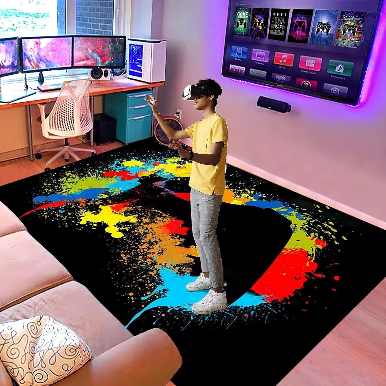 Video Game Rugs Carpets Gameing for Kids Teen Boy Room Bedroom, Colorful Gaming Floor Mats Area Rug for Living Room Gaming Chair Mat Hardwood, 20 x 31 in Area Rugs Carpet for Gamer Boys
