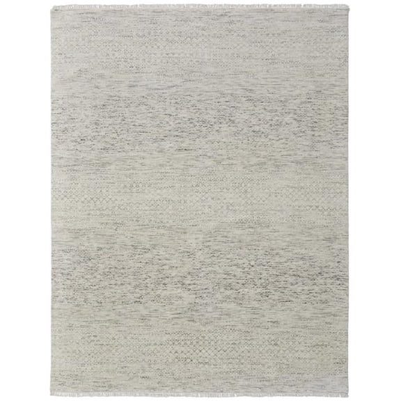 HomeRoots 566673 8 x 10 ft. Wool Hand Knotted Rectangle Area Rug with Fringe, Ivory & Gray