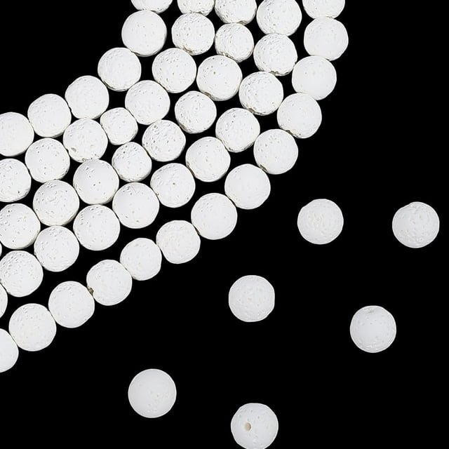 5 Brins 10MM Perles de Lave Naturelles Rondes Roche Volcanique Blanche avec Trous Diffuseur d'Huile Espaceur de Pierres Précieuses Essentiel Perle en Vrac pour Fabrication de Bijoux Bracelets Collier Fournitures d'Artisanat DIY