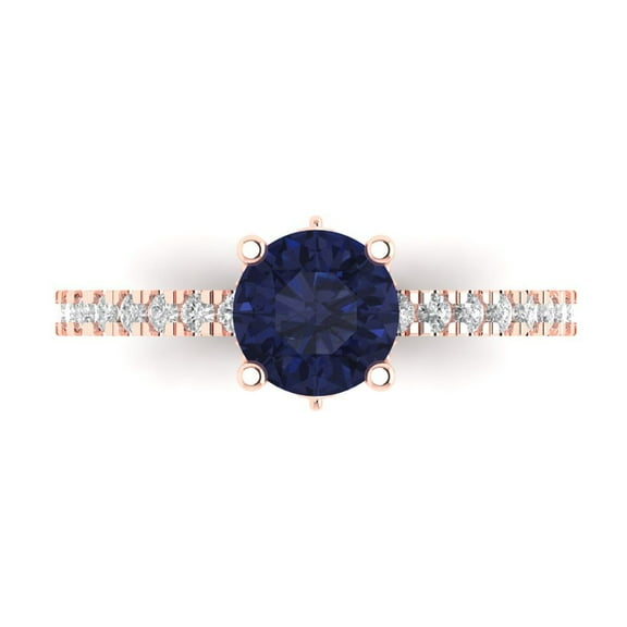 Solitaire with Accents Engagement Ring for Women - 1.465ct Simulated Blue Sapphire in 14K Rose Gold Promise Ring