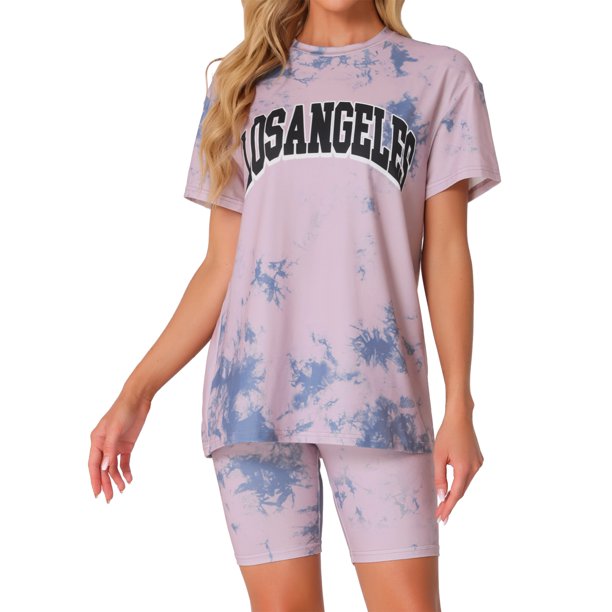 Conjunto de ropa de lounge para mujeres INSPIRE CHIC, conjunto de pantalones cortos de tie dye, loungewear S Rosa oscuro