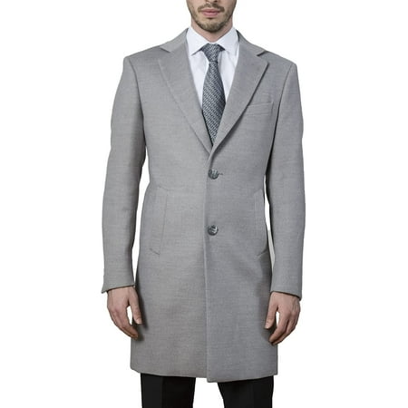 

Caravelli by Adam Baker Men s 600938 Modern Fit Single Breasted Luxury Cashmere-Feel Topcoat - Light Grey - 50R