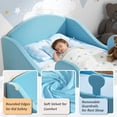 thumbnail image 4 of Toddler floor bed with removable safety rails, suitable for both boys and girls, standard crib size, soft-padded safety mattress, low-profile design (Blue)., 4 of 9