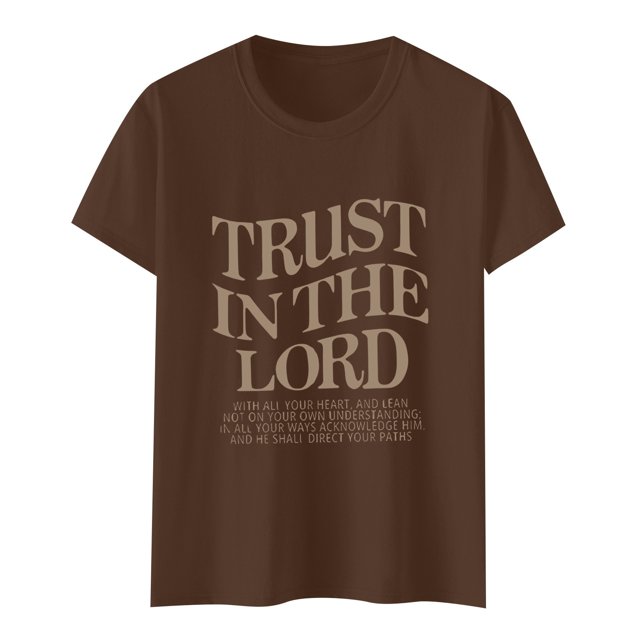 Hauts d'Été pour Femmes Mode Loisirs Art Lettre Imprimée Col Rond Manches Courtes T-Shirts Surdimensionnés pour Femmes Marron L
