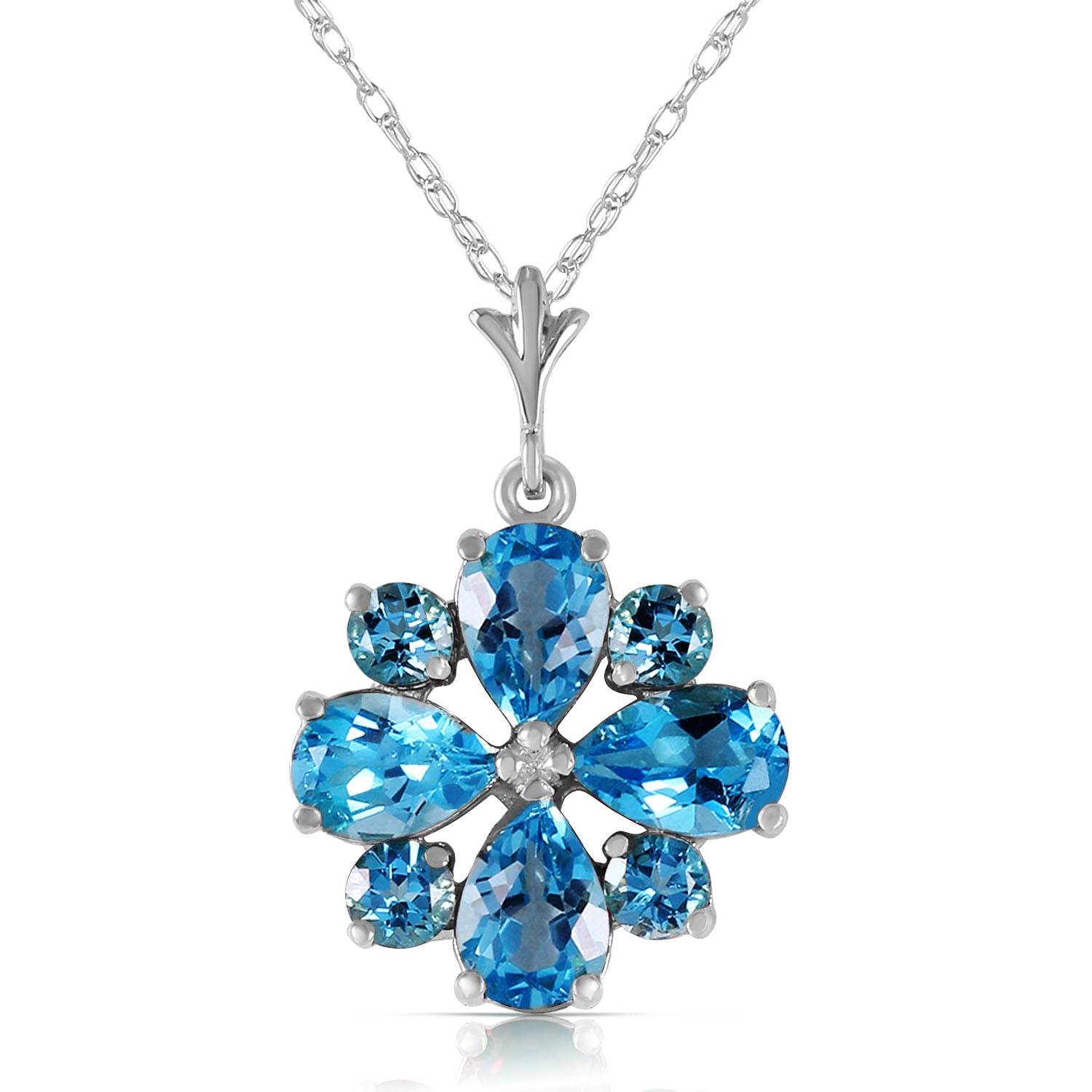 Galaxy Gold 14K Solid Gold 2.43 Carat Natural Blue Topaz Necklace for Women - White Gold Fine Jewelry