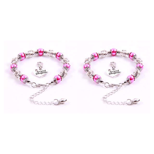 sweethay de perlas simuladas Cadenas de bricolaje de diamantes de imitación Brazalete atractivo de la amistad Buena elasticidad Niños Niñas Rosa roja 2Conjunto