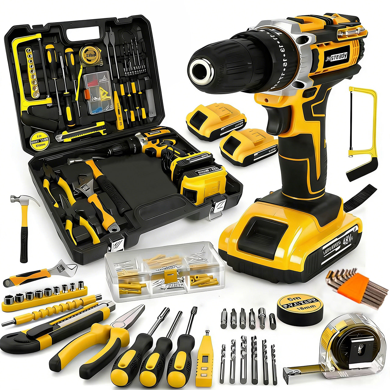 21V Cordless Drill Driver Kit, 25+1 Clutch, 2 Batteries & Charger, 3/8" Keyless Chuck, LED Light, Complete Drill Set with Carry Case, Ideal for Home Improvement, Household Repairs & DIY Projects