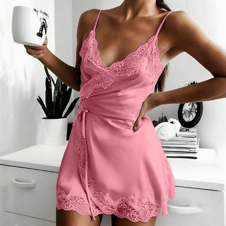 adviicd Nightgown With Built In Bra Women's Lingerie Lace Plus Size  Sleepwear Nightwear Mesh Chemise Pink One Size