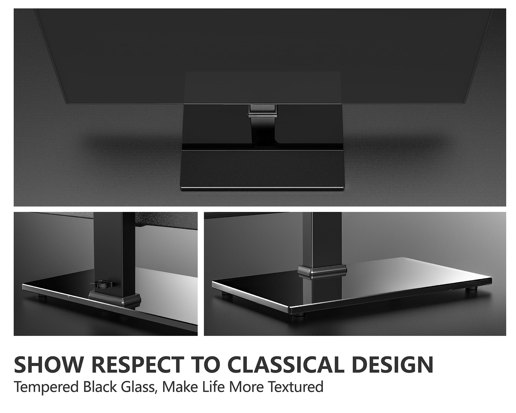 FITUEYES Universal TV Stand Base, Table Top TV Stand for 50" - 85", Black,Tempered Glass Shelf