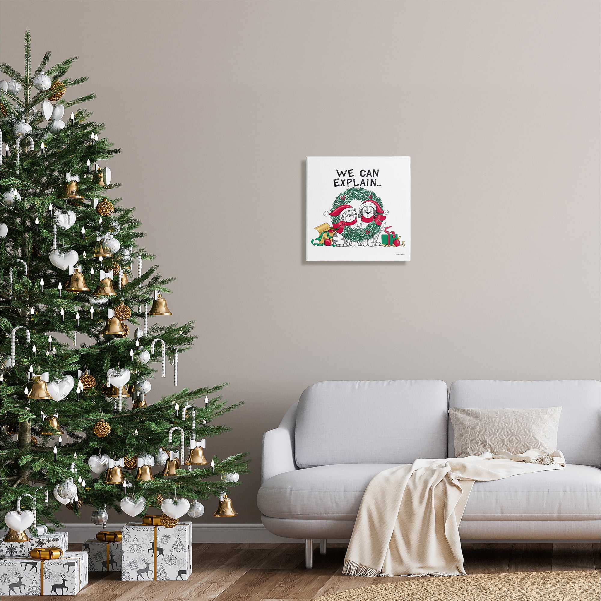 Stupell Industries Cat & Dog Christmas Humor Holiday Painting Gallery Wrapped Canvas Print Wall Art, 17 x 17