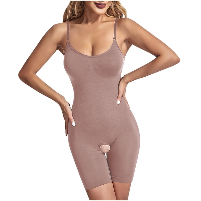 Dealovy Bodysuits for Women Low Cut Slim Fitted Solid Color Shapewear Spaghetti Strap Sleeveless Basic Jumpsuits