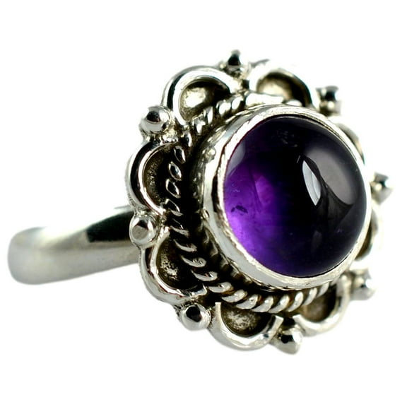 Navya Craft Amethyst Round Sterling Silver Purple Gemstone Handmade Statement Women Ring Size 5.0