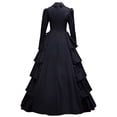 thumbnail image 3 of Rggeeun Halloween for Women Renaissance Women Gothic Dress Corset Dress Long Sleeve Lapel Collar Layered Ruffle Vintage Dress Party Trendy,Black,L, 3 of 4
