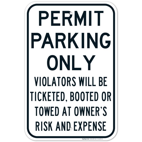 Permit Parking Only Black Sign, 12x18 Aluminum