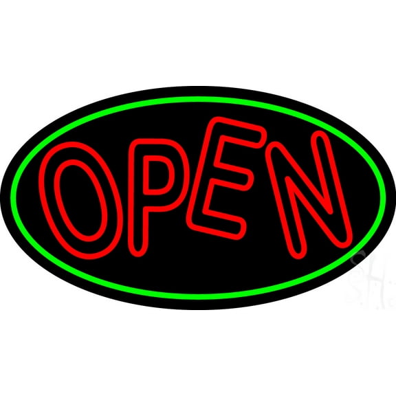 Red Double Stroke Open Oval LED Neon Sign 20 x 37 - inches, Clear Edge Cut Acrylic Backing, with Dimmer - Bright and Premium built indoor LED Neon Sign for storefront.