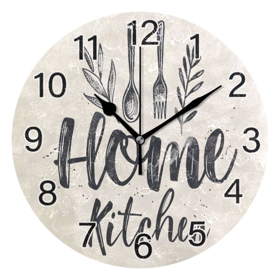 Ryvnso Art Home Kitchen on Beige Wall Clock Non Ticking Silent Kitchen Clock Battery Operated Clocks 10 inch