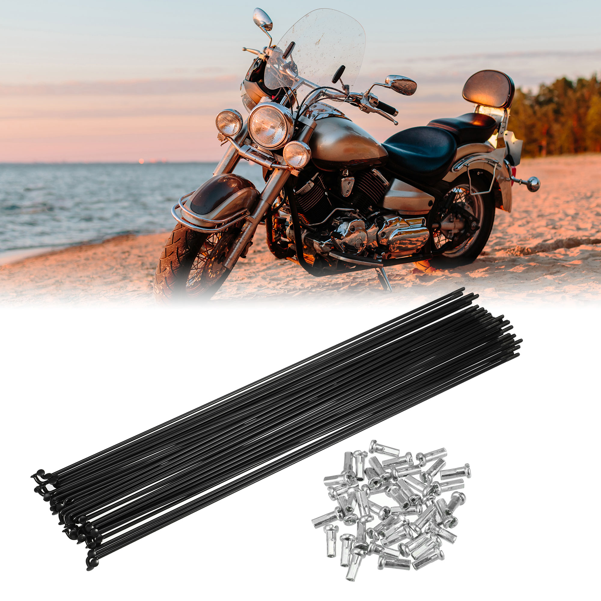 Unique Bargains 40Pcs Bicycle Steel Spokes 14G Bike Spokes Set Black 10.24"