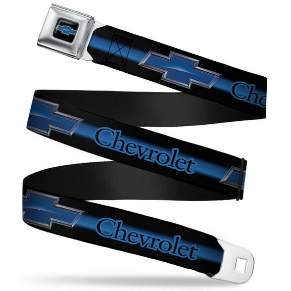 GM General Motors Belt, Seatbelt Buckle Belt, Chevrolet Horizon Bowtie Ombre Black Blue Silver Blue, 30 to 44 Inches
