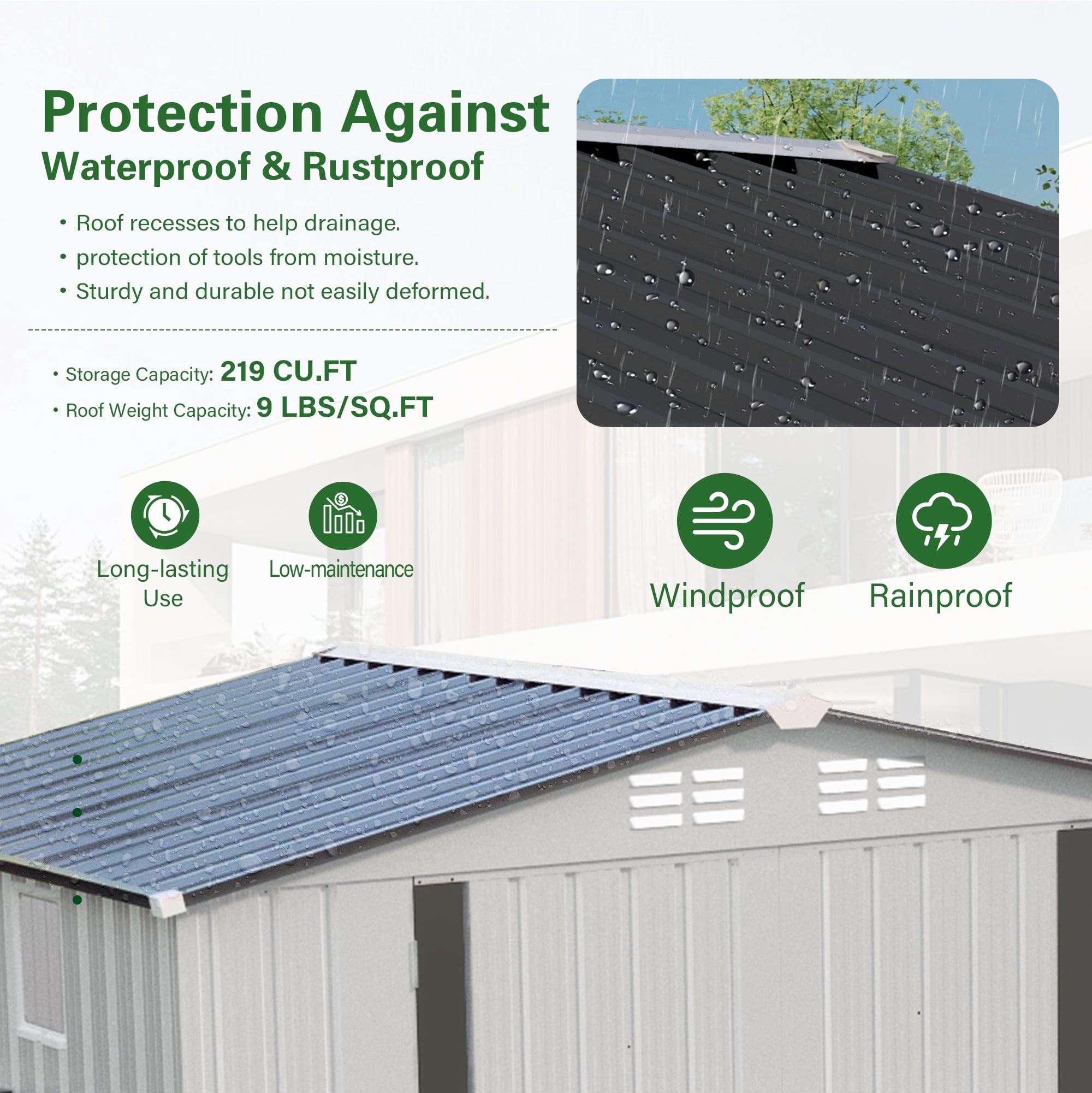 8X6 FT Metal Outdoor Storage Shed, Tool Shed with Pitched Roof Waterproof with Side Window and Lockable Door, Metal Tool Shed