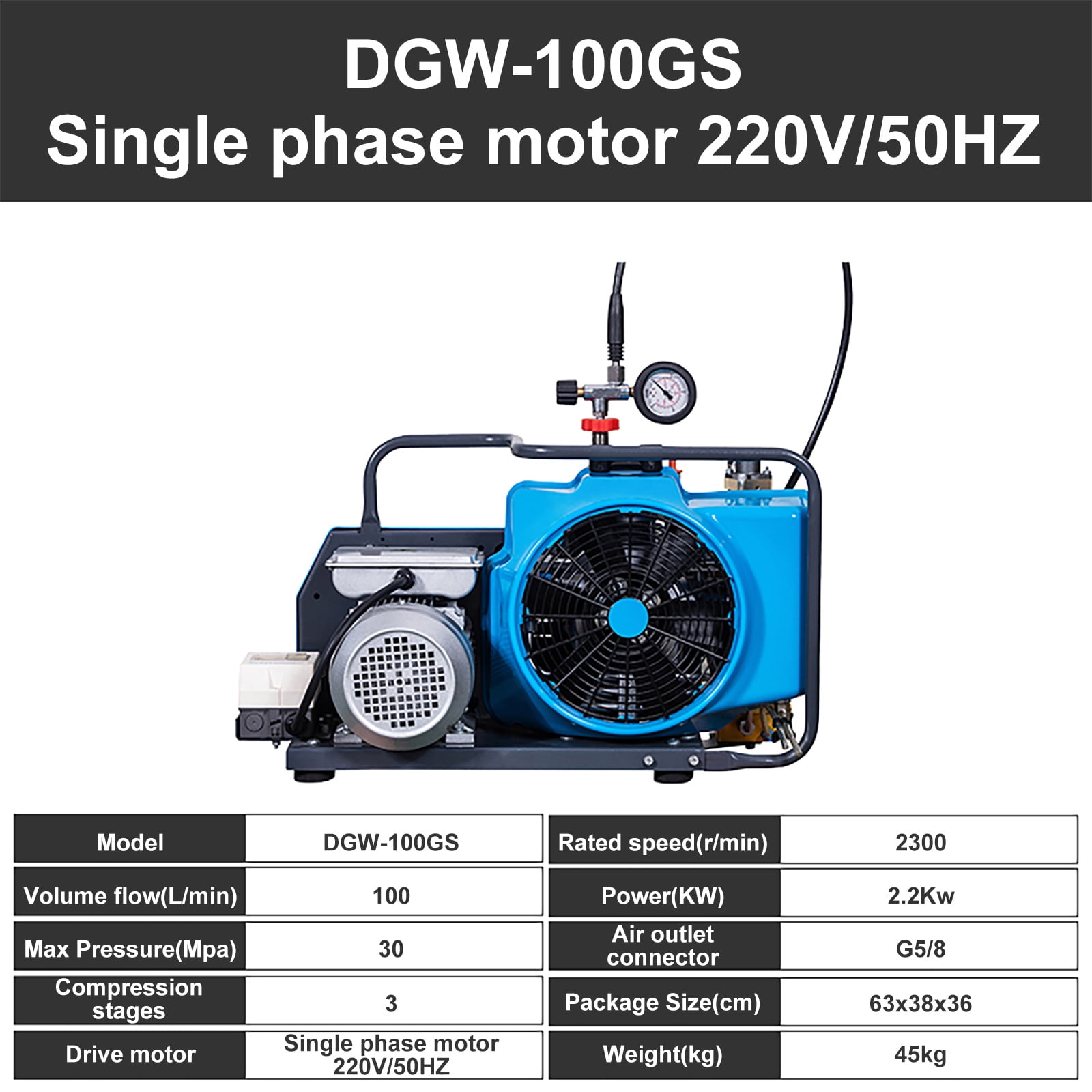 TUXING 4500PSI Diving Air Compressor, Pcp Compressor,Water Sport, Built-in Oil Water Separator, for Filling Diving Scuba Tank , Firefighting, PcpAir Rifle 380V 50HZ Three phase motor (TXEDM043)