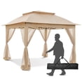 thumbnail image 3 of INTER HUT 11x11 Outdoor Pop up Gazebo Tent with Mesh Walls for Patio, Lawn, Backyard and Deck, Khaki, 3 of 9