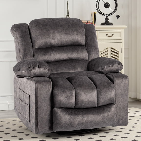 37.7" Wide Super Soft and Oversize Chenille Manual Swivel Rocker Recliner Chair with Cup holders for Living Room, Bedroom, Gray
