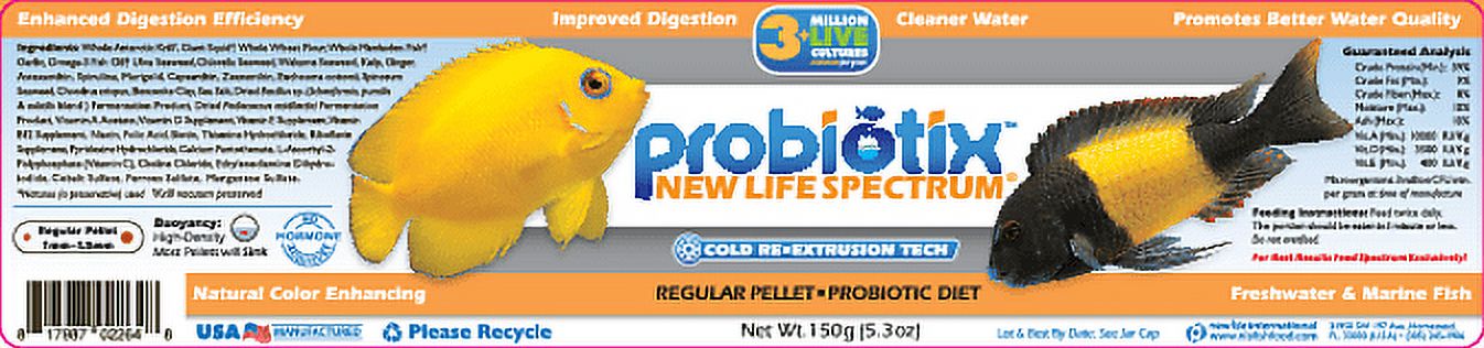 New Life Spectrum Probiotix Enhanced Digestion Fish Food Pellets, Regular (1-1.15mm), 5.3 oz
