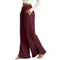thumbnail image 4 of Vynhevius Women Solid Pants Wide‑Leg Elastic Drawstring Waist Pockets Loose Fit Casual Long Trousers, 4 of 6