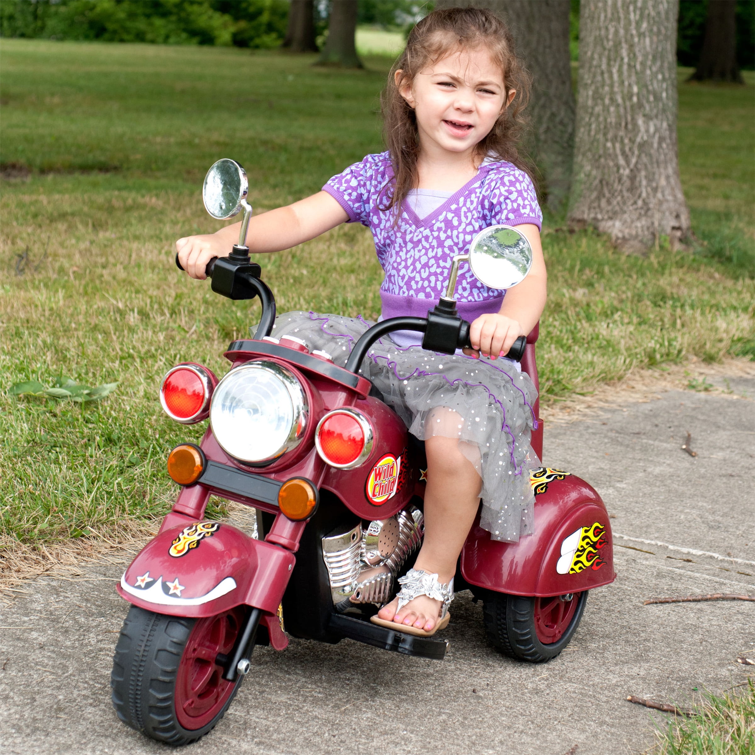 Ride on Toy, 3 Wheel Trike Chopper Motorcycle for Kids by Hey! Play! - Battery Powered Ride on Toys for Boys and Girls, Toddler and Up - Maroon