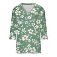 thumbnail image 4 of Sakmal Fashion Tops for Women Green 3/4 Sleeve Floral V-Neck T-Shirts Shirts, 4 of 5