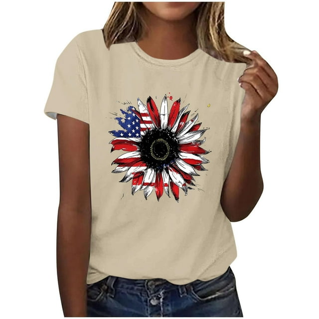 Tops de Ajuste Suelto para las Mujeres Sudadera Casual Impresa Manga Corta Cuello Redondo Superior, Poliéster