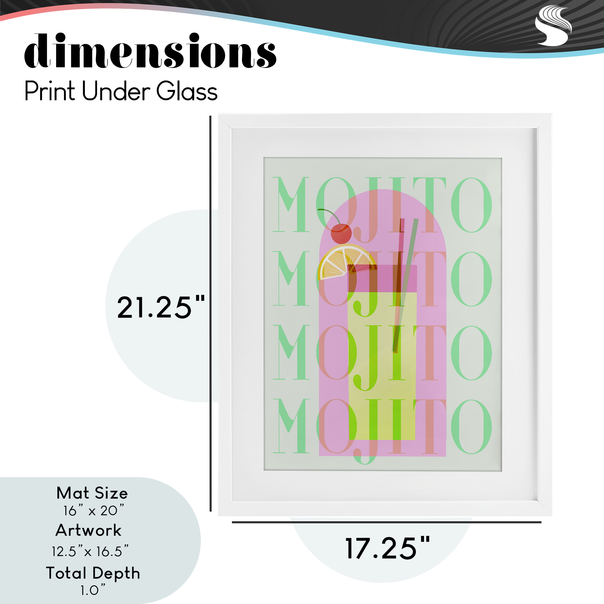 Retro Pastel Mojito White Framed Print Under Glass, design by Lil' Rue
