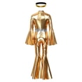 thumbnail image 6 of Miaeowve Girls Metallic Long Sleeve Flared Jumpsuits 70s Party Outfit Disco Hippie Fancy Dress Up Gold 10, 6 of 7