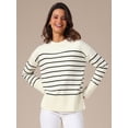 thumbnail image 4 of DARING DIVA Women's Striped Pullover Spring Crewneck Knit Sweater M White, 4 of 6