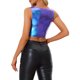 thumbnail image 3 of INSPIRAR CHIC Top sin mangas para mujer U Cuello Ropa de fiesta Clubwear Holográfico Brillante Metálico Top Corto S Azul Púrpura, 3 of 6