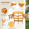 thumbnail image 3 of 6-Person Outdoor Circular Wooden Picnic Table, Camping Dining Table w/ 3 Built-in Benches, Outside Table Set with Umbrella Hole, 1720lb Capacity for Garden Patio Backyard - Natural, 3 of 7