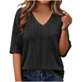 thumbnail image 2 of hotojiny Womens Loose Fit Tshirts Pocket Half Sleeve Summer Tops Casual V Neck Ribbed Knit Tunic Tee Shirts Plus Size Spring Clothes, 2 of 6