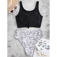 thumbnail image 4 of ZAFUL for Women Knot Dalmatian Print High Waisted Tankini Swimsuit Black 2XL, 4 of 7