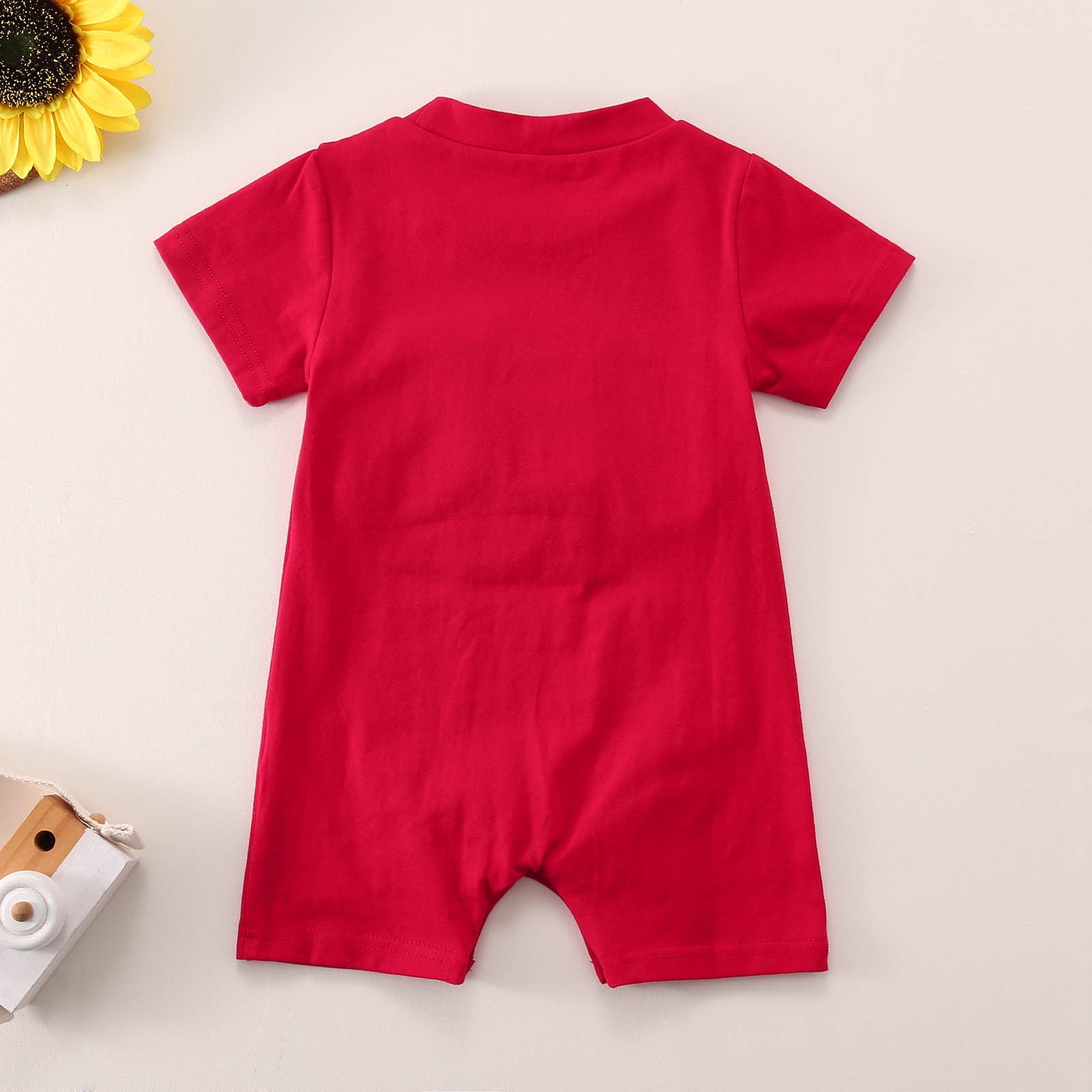 Povozer Newborn Baby Boy 4th of July Clothes Flag Embroidery Jumpsuit Waffle Short Sleeve Romper,Size 0-3 Months3,Red