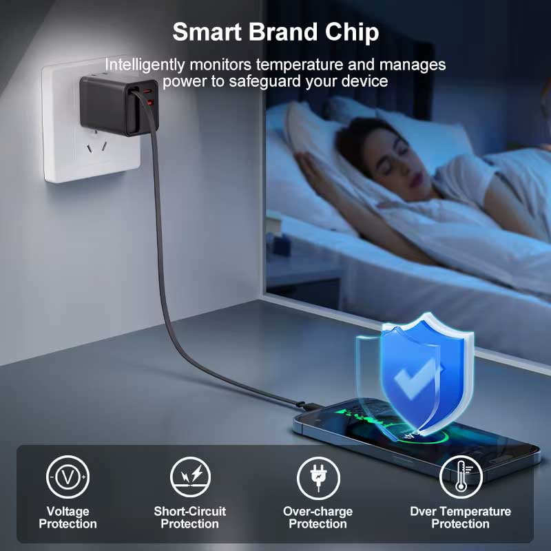 65W PD Home Charger Compatible With Motorola Moto G Power 5G (2020,2021,2022,2023,2024,2025,2026) - Fast Type-C 2ft Retractable Cable USB-C Built-in