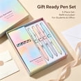 thumbnail image 5 of Retractable Rollerball Gel Pens, Multi-Colored Barrels, Clip, Smooth Black Ink, 5-Count Aurora Gradient Set, 5 of 9