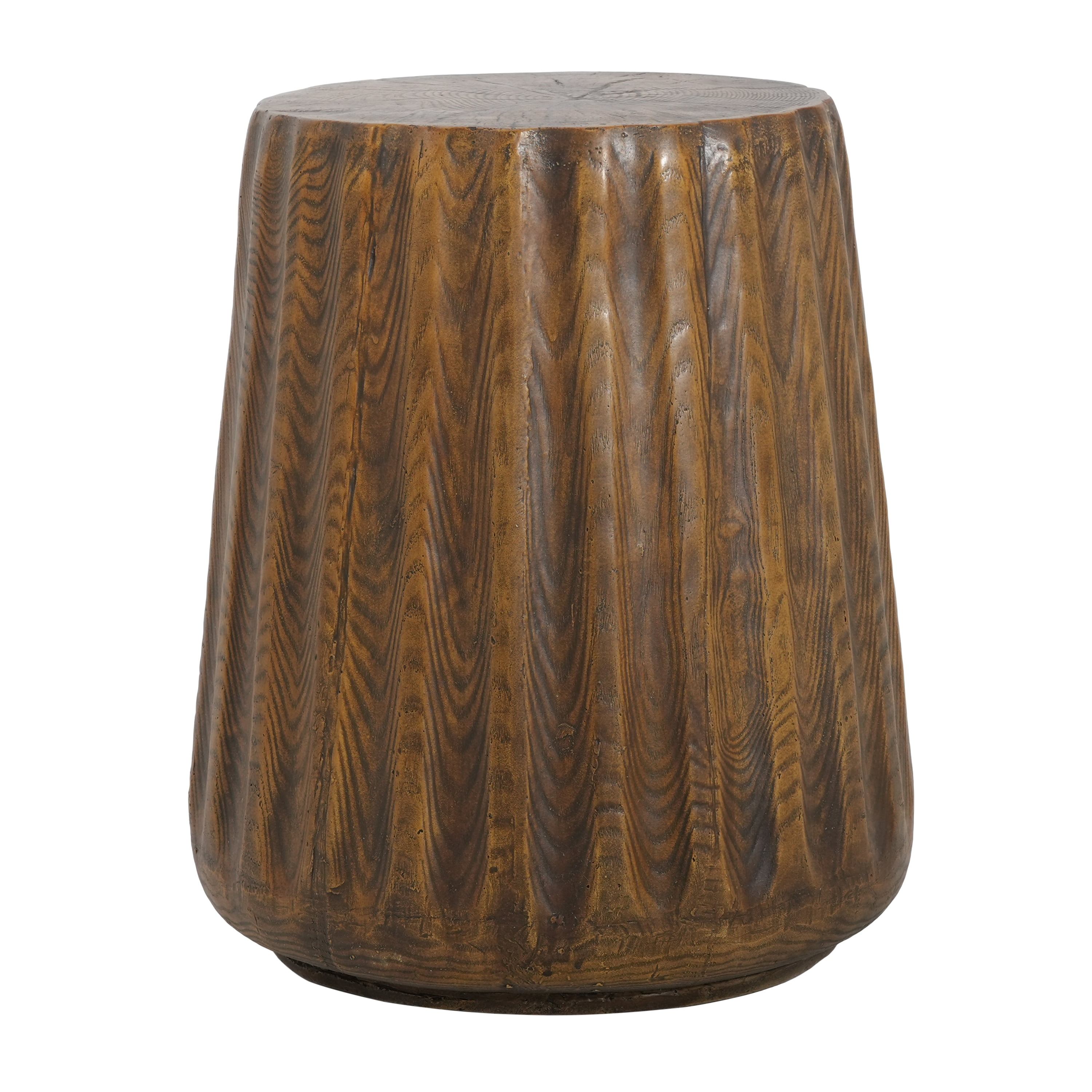 Mintazer 16.6" H Rustic Tree Stump MGO Outdoor Indoor Side End Table, Fluted Trapezoidal Accent Stool Table for Patio Balcony Living Room Bedroom, Walnut