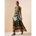 thumbnail image 6 of Green Tropical Botanical Print Sleeveless Maxi Dress For Summer Festival, Vacation, Beach, Street Style, 6 of 8