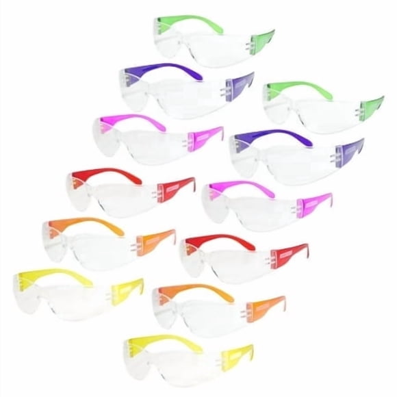 JORESTECH Kids Safety Glasses UV Protection Anti Scratch Clear Frameless with multi color temples Glasses, Meets ANSI Z87+ Standards, Eye Protection Activewear Pack of 12 (LS-375-MULT)