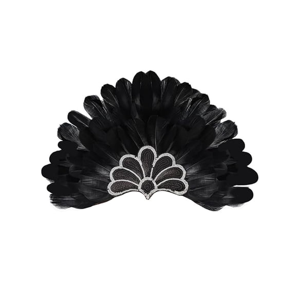 CYSFASHION Christmas Day Women's Feather Headpieces Sequin Headdress For Wedding Masquerade Cosplay Feather Headbands Party Show Black